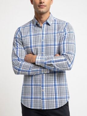 Banana Republic Blue & White Plaid Button-Down Shirt (SIZE:XL)